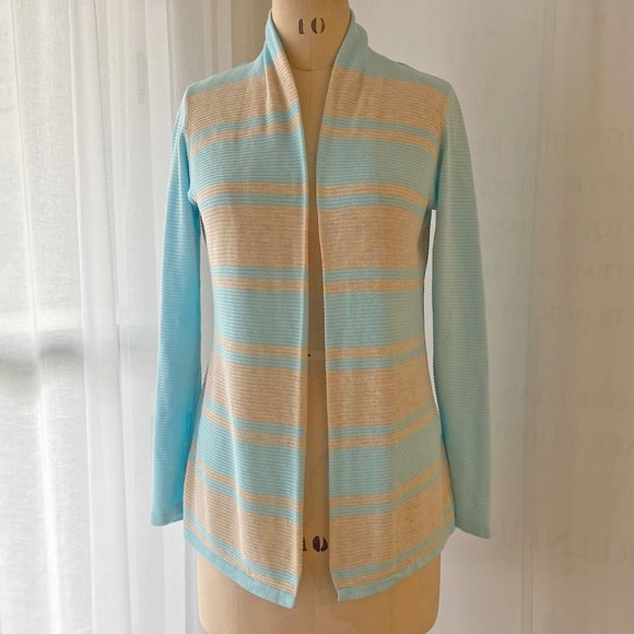 Cyrus light blue and tan striped open cardigan - Picture 7 of 15